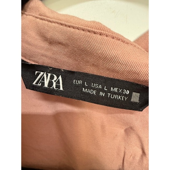 Zara Oversized Mauve Pink Shirt Long Sleeve Dress with Belt Size Large - Picture 6 of 7